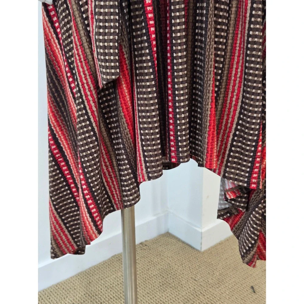 Lauren Ralph Lauren Faux Wrap Dress Medium Red Brown Striped Southwestern V Neck - Picture 3 of 8
